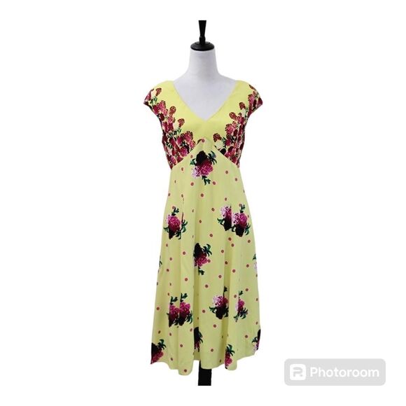 MARC JACOBS Polka Dot & Floral Print Romantic Retro Silk Midi Sunny Dress Size 6 - Picture 3 of 11